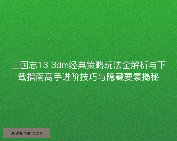三国志13 3dm经典策略玩法全解析与下载指南高手进阶技巧与隐藏要素揭秘