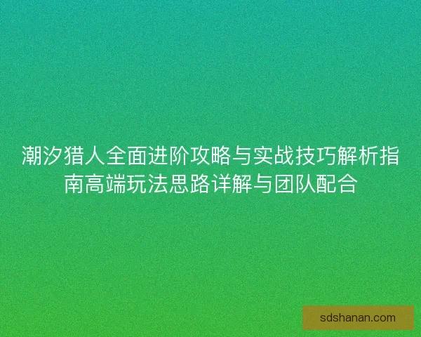 潮汐猎人全面进阶攻略与实战技巧解析指南高端玩法思路详解与团队配合